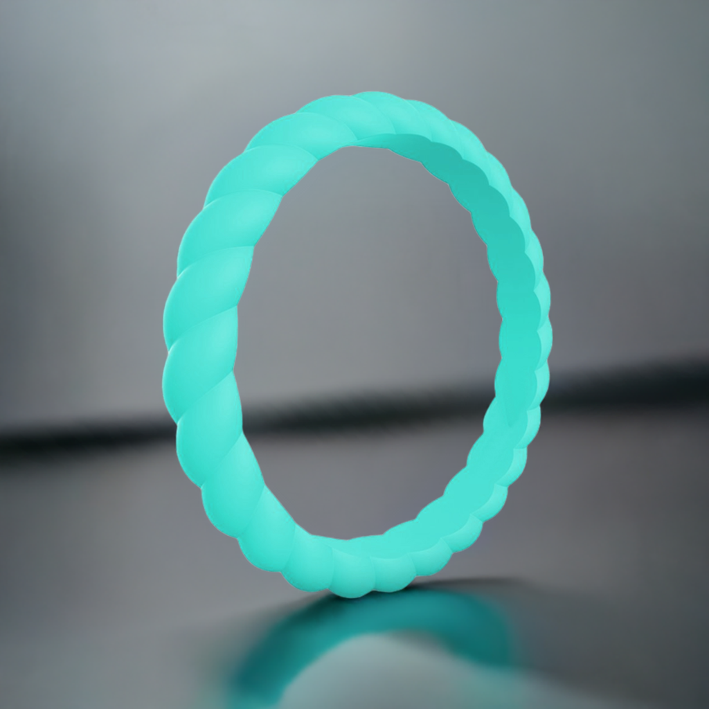 Aqua Blue Stylish Stackable Women's Braided Silicone Rings And Wedding Bands