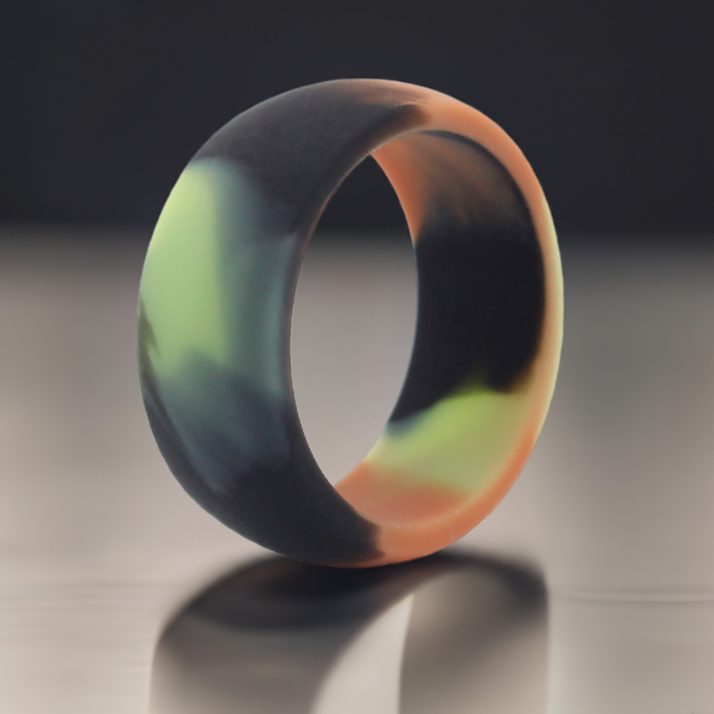 Arc Edge Green Camo Silicone Wedding Rings For Men
