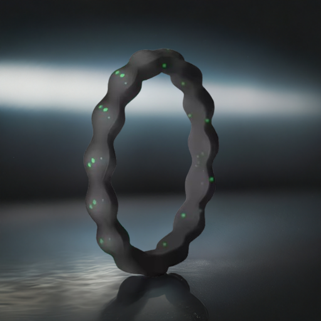 Best Wavy Black With Green Glitter Stackable Silicone Rings For Women