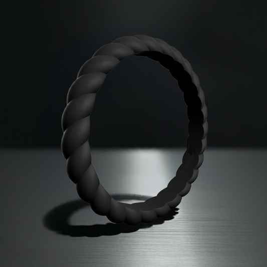 Black Stylish Stackable Women's Braided Silicone Rings And Wedding Bands