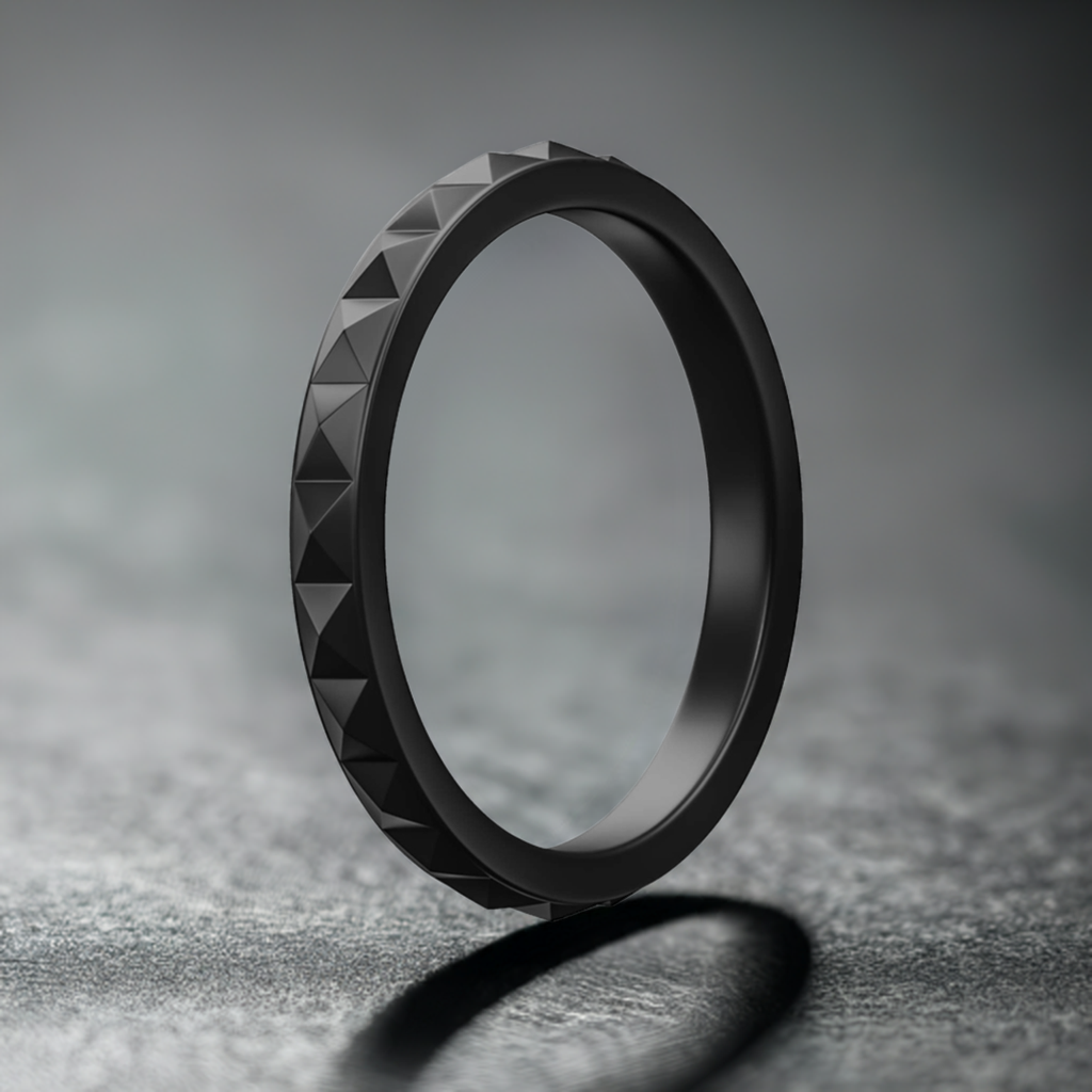 Black Stylish Pyramid Stackable Silicone Rings For Women