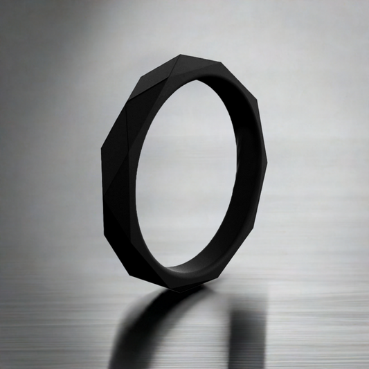 Black Unique Rhombus Stackable Silicone Wedding Bands For Women