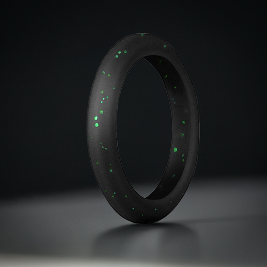 Sparkly Black With Green Glitter Silicone Rings For Women