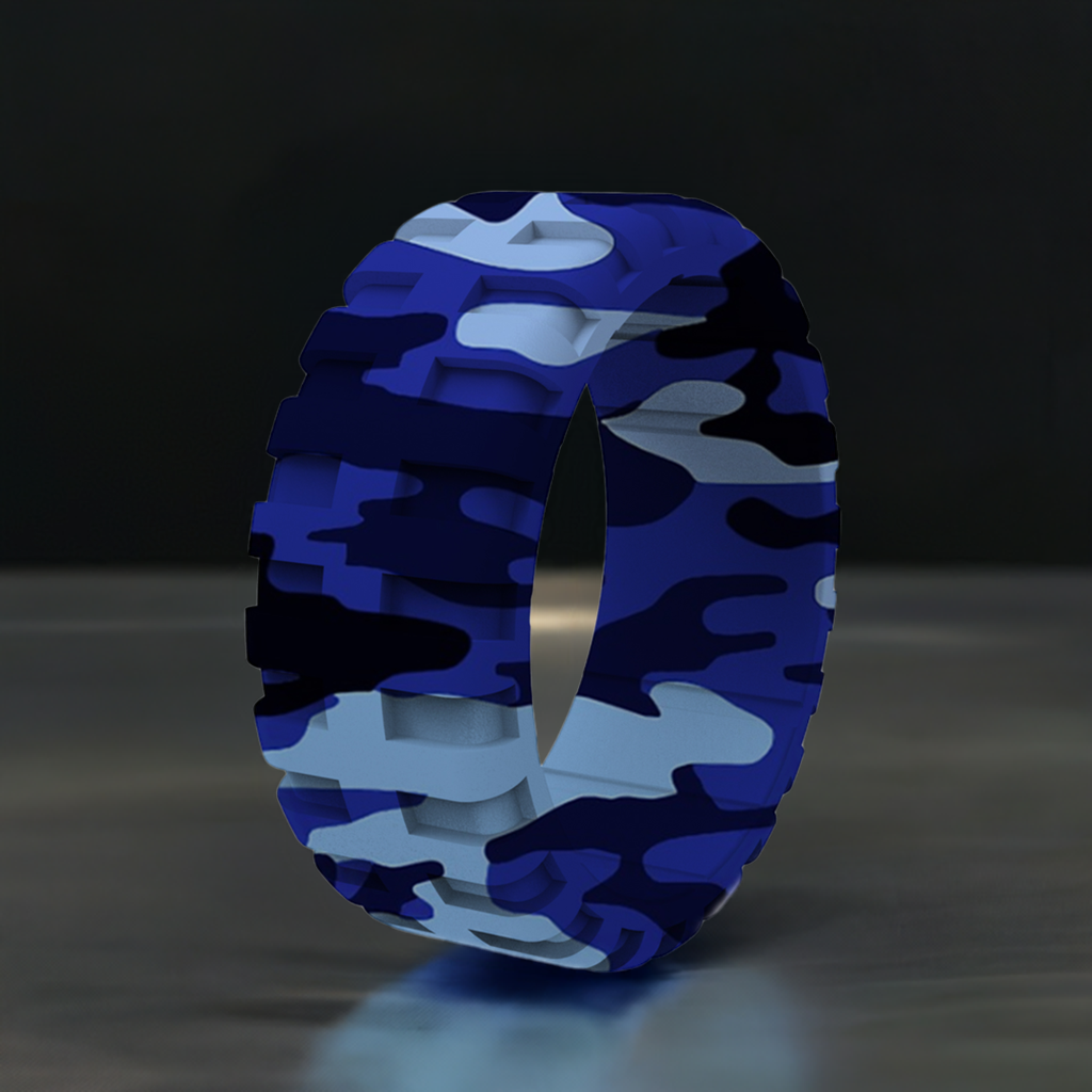 Camo Blue Tire Silicone Wedding Rings For Men