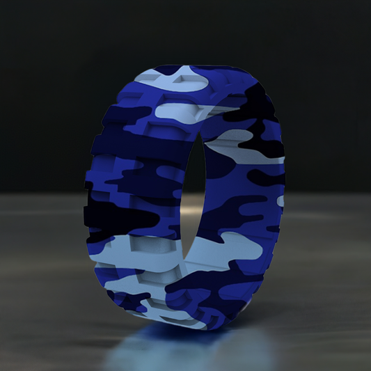 Camo Blue Tire Silicone Wedding Rings For Men