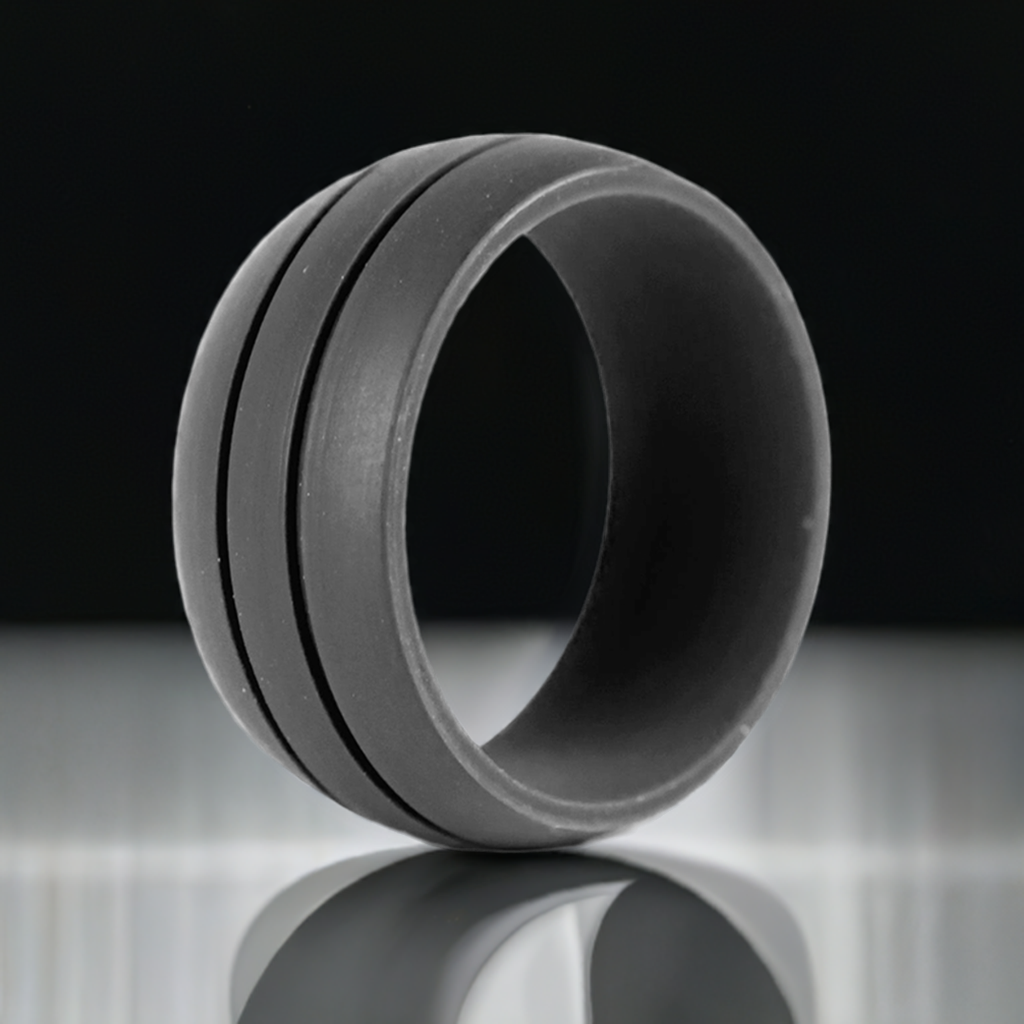 Dark Gray Wide Dual Groove Silicone Rings And Wedding Bands