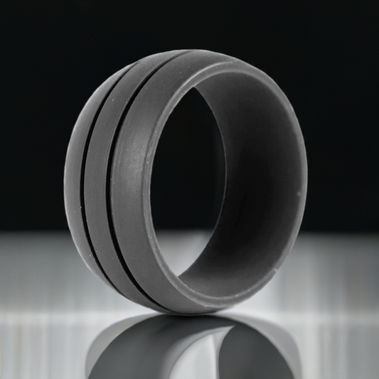 Dark Gray Wide Dual Groove Silicone Rings And Wedding Bands