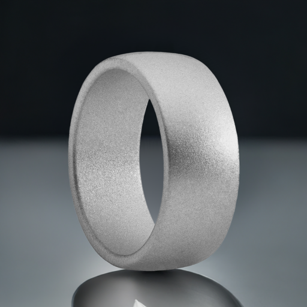 Flat Edge Shiny Silver Silicone Rings Rubber Wedding Bands