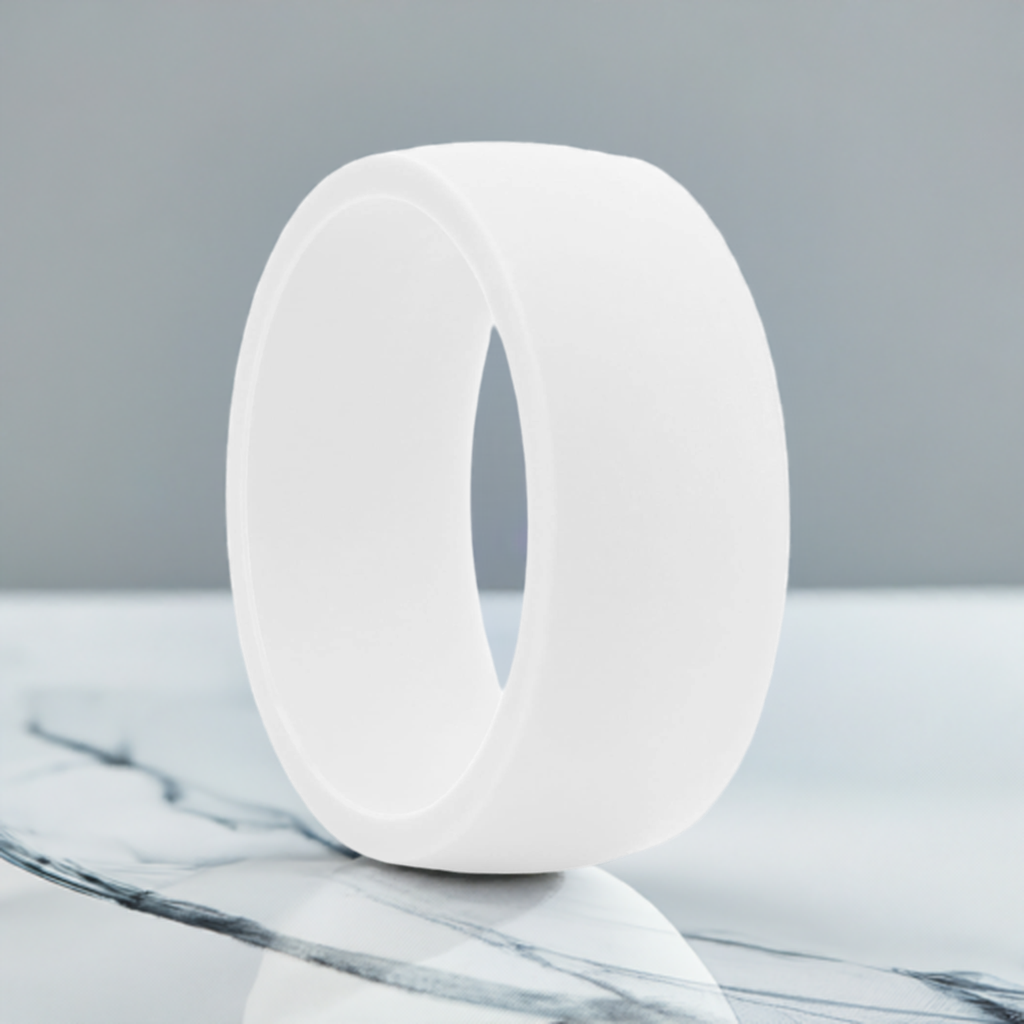 Flat Edge White Silicone Rings Rubber Wedding Bands