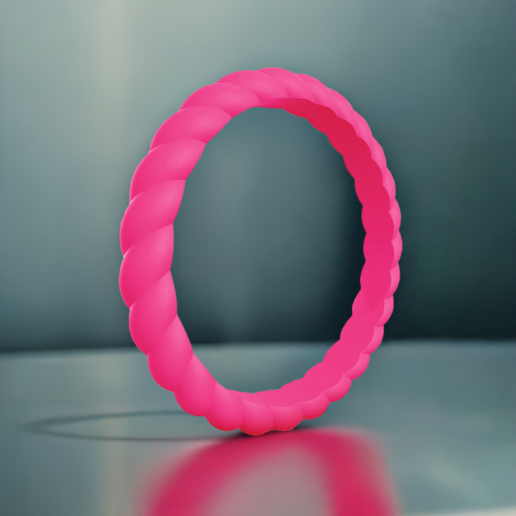 Fuchsia Stylish Stackable Women's Braided Silicone Rings And Wedding Bands