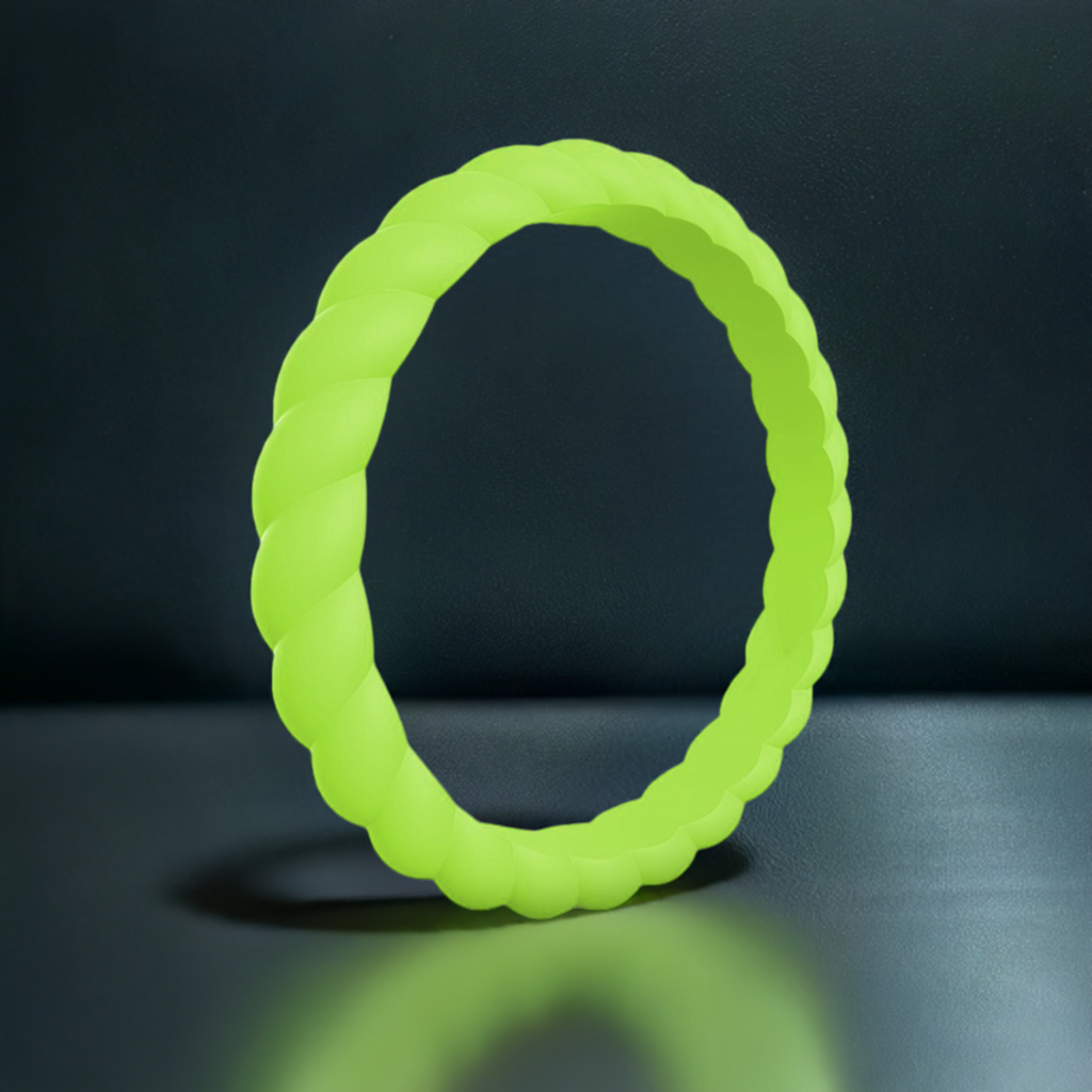 Green Stylish Stackable Women's Braided Silicone Rings And Wedding Bands