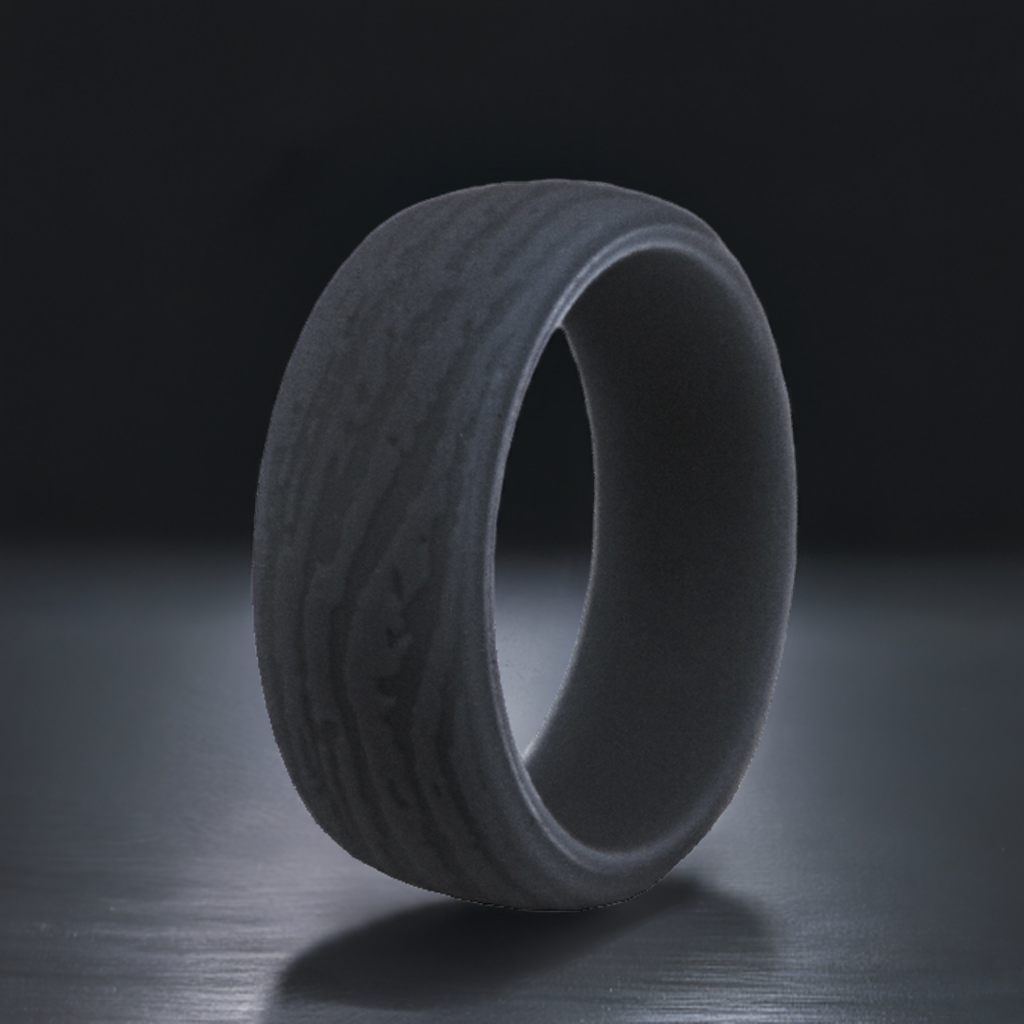 Iron Gray Wood Grain Silicone Ring Wedding Band