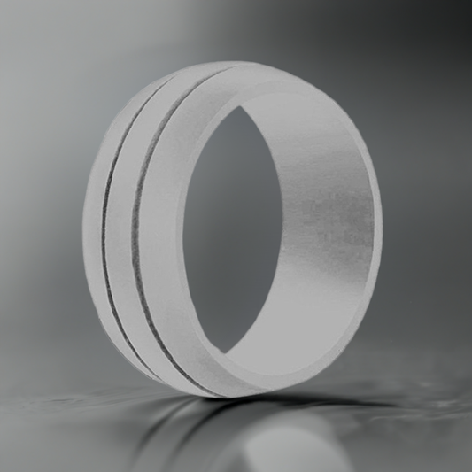 Light Gray Wide Dual Groove Silicone Rings And Wedding Bands