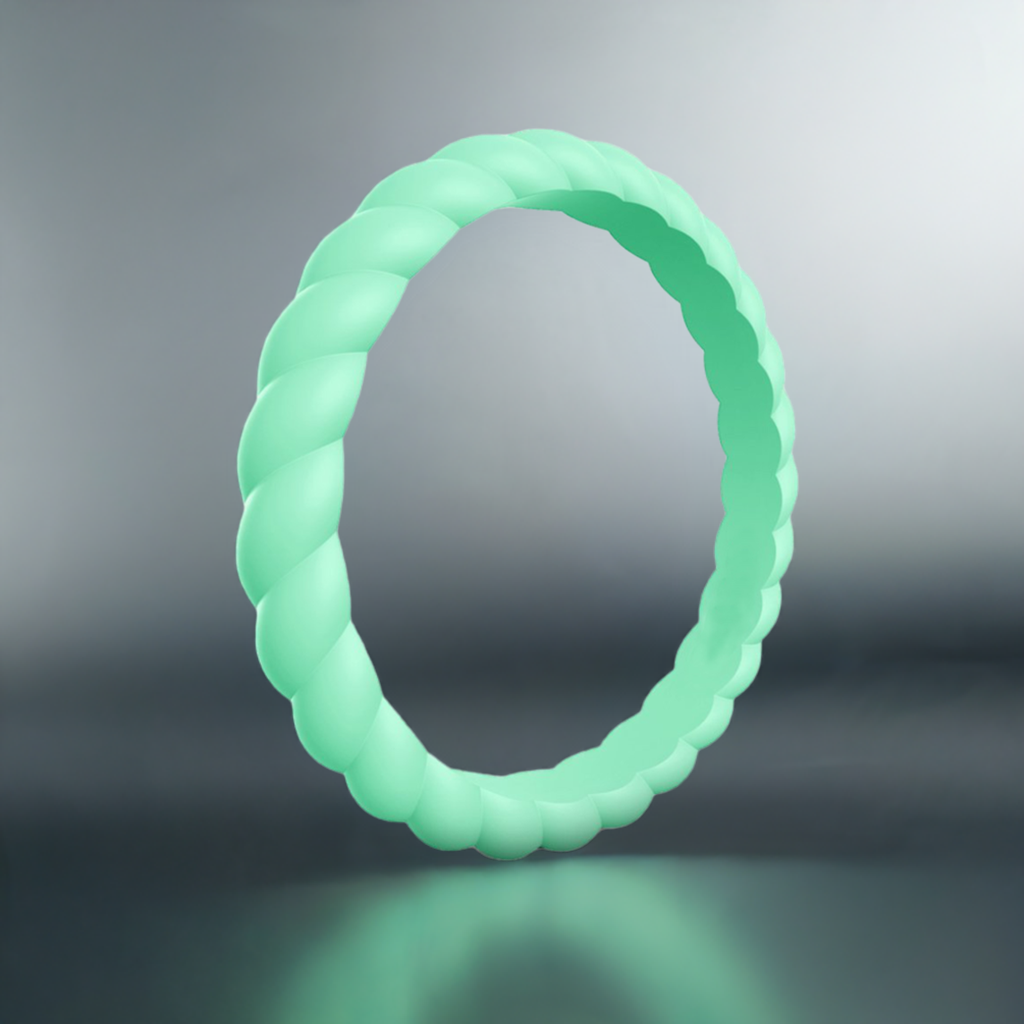 Light Mint Stylish Stackable Women's Braided Silicone Rings And Wedding Bands