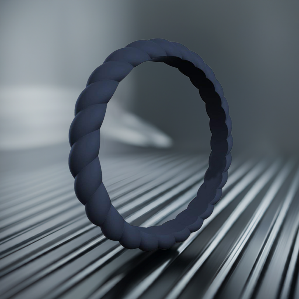 Midnight Blue Stylish Stackable Women's Braided Silicone Rings And Wedding Bands