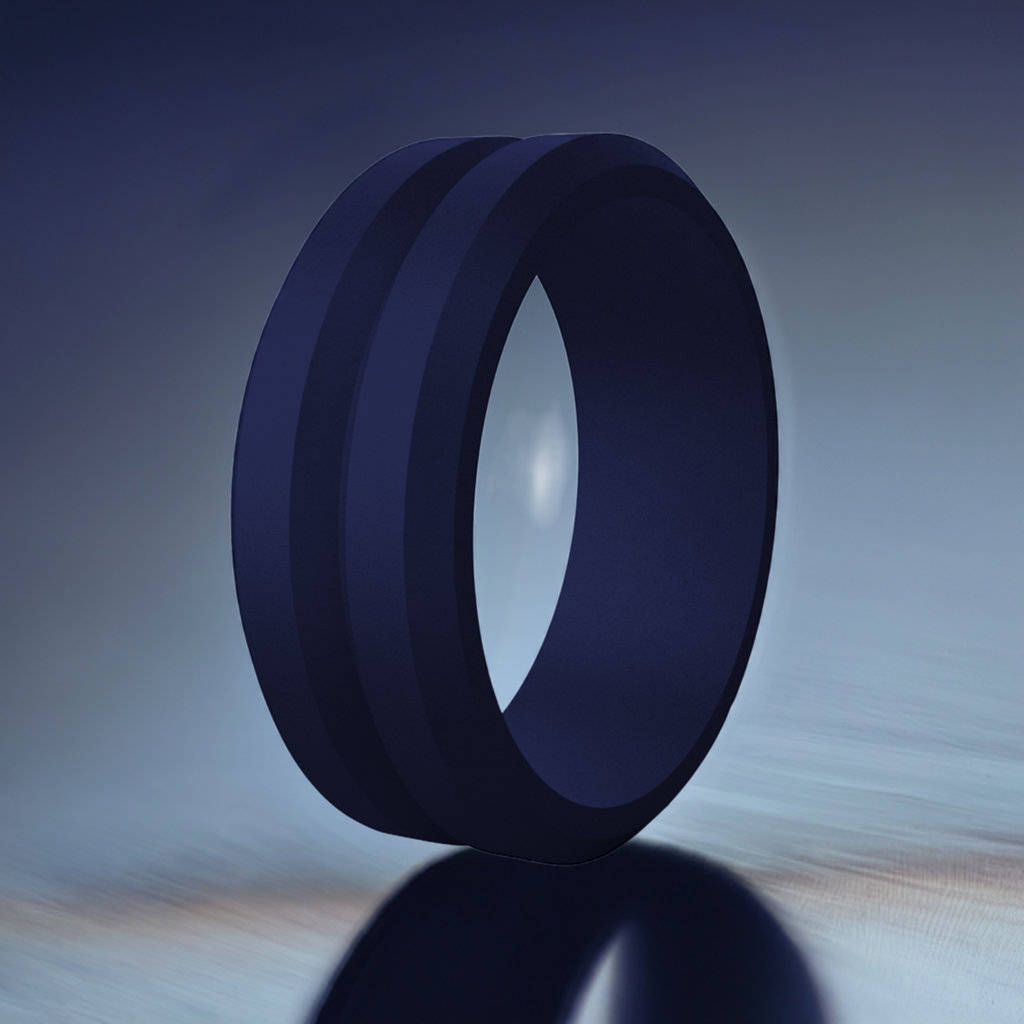 Navy Blue V Groove Silicone Rings And Wedding Bands