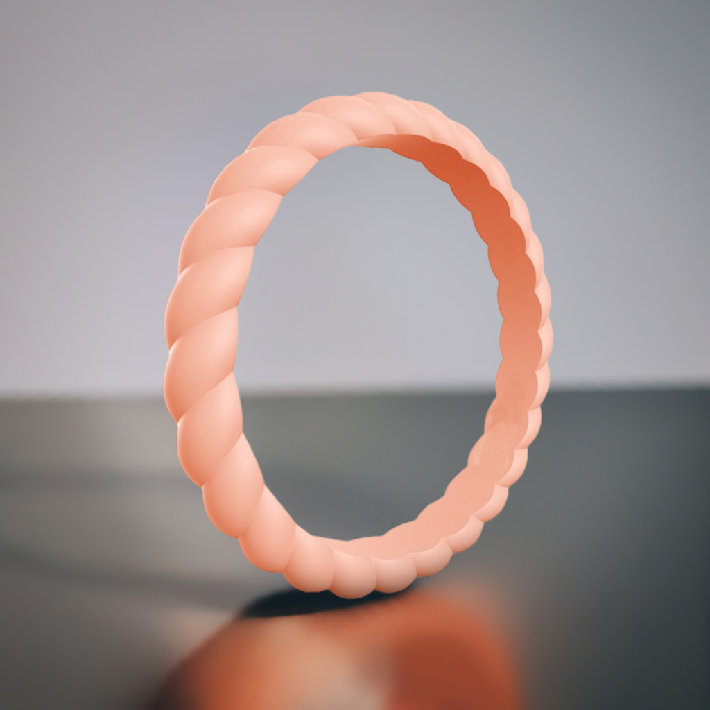 Pink Gold Stylish Stackable Women's Braided Silicone Rings And Wedding Bands
