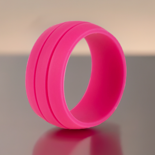 Pink Wide Dual Groove Silicone Rings And Wedding Bands
