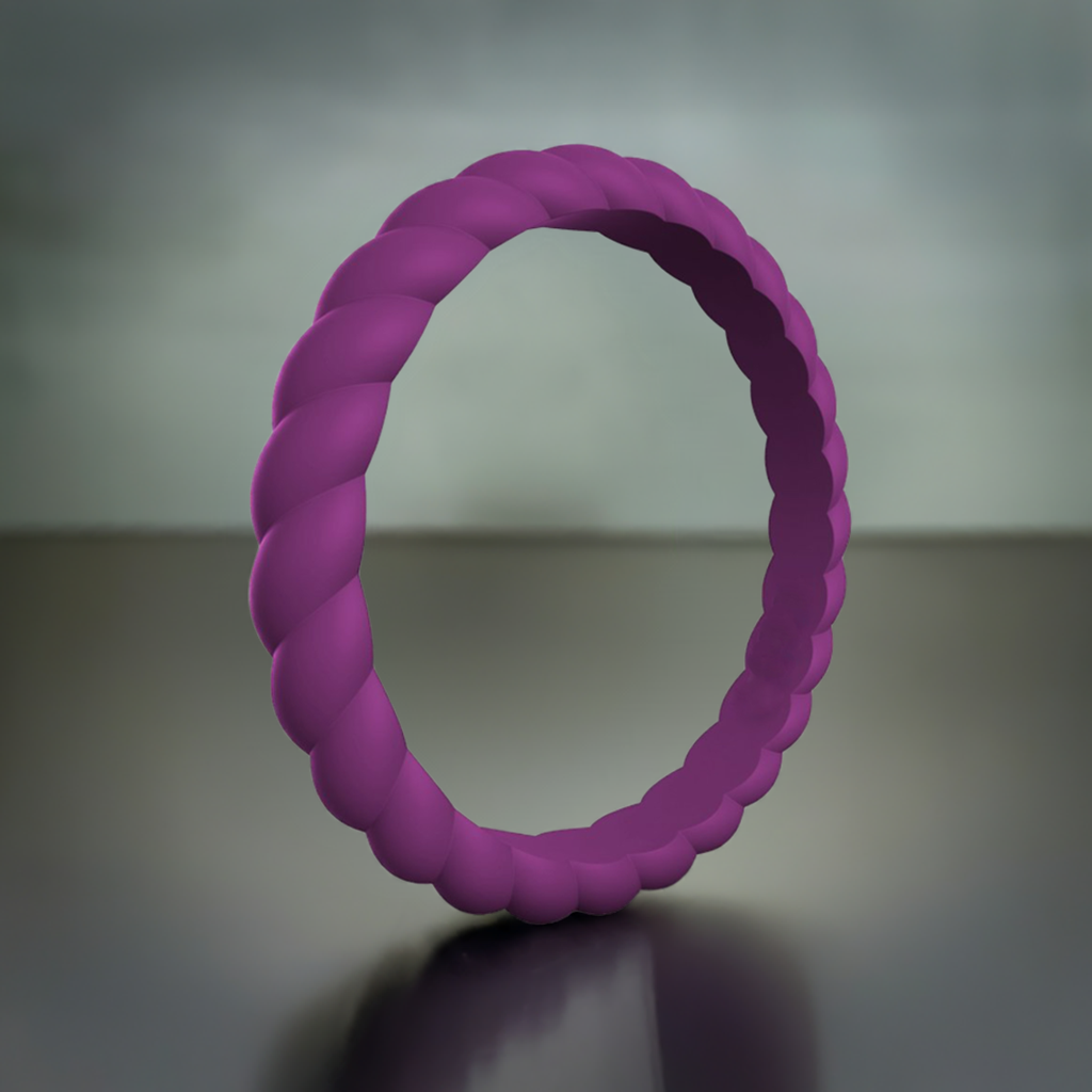 Plum Purple Stylish Stackable Women's Braided Silicone Rings And Wedding Bands