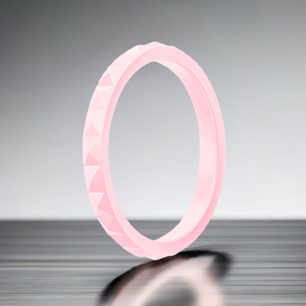 Sakura Pink Stylish Pyramid Stackable Silicone Rings For Women