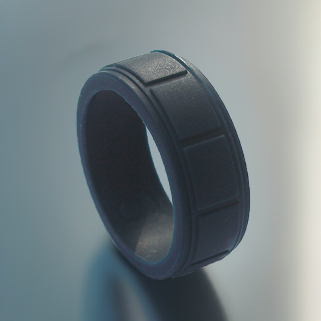 Square Pattern Navy Blue Rubber Rings For Men