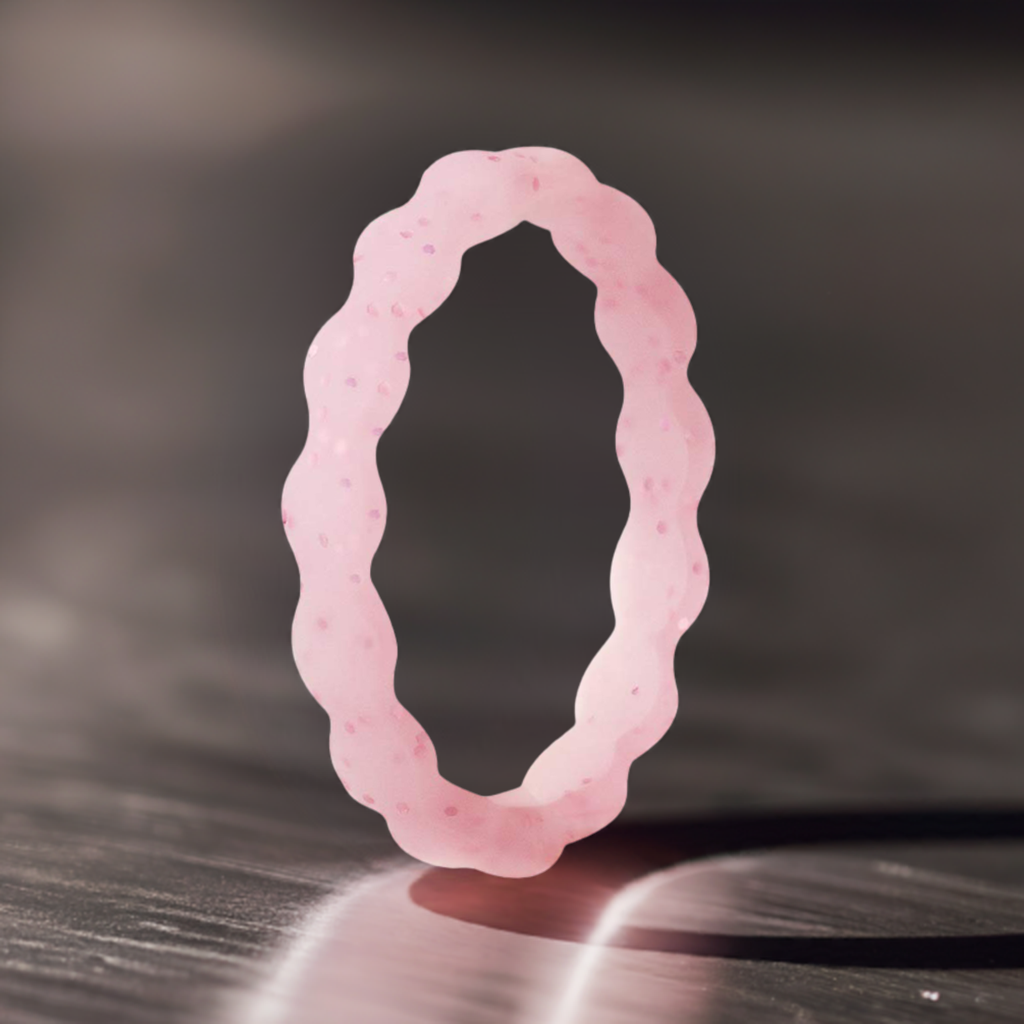 Best Wavy Pink With Pink Glitter Stackable Silicone Rings For Women
