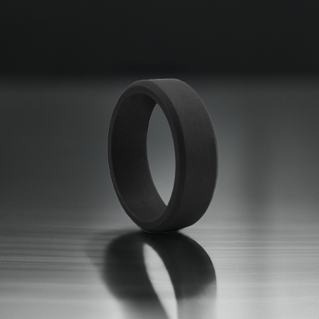 Bevel Black Rubber Rings For Men