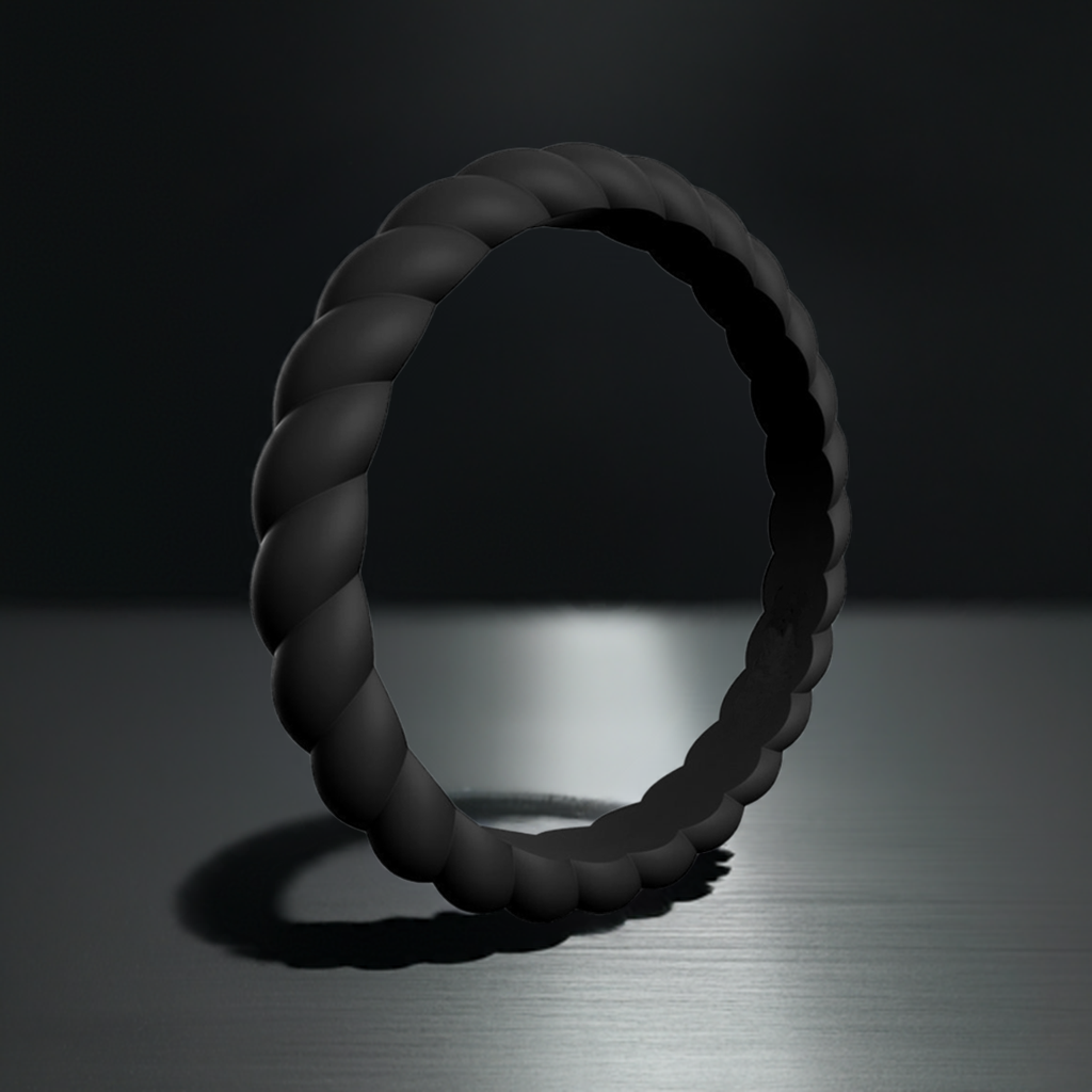 Black Stylish Stackable Women's Braided Silicone Rings And Wedding Bands