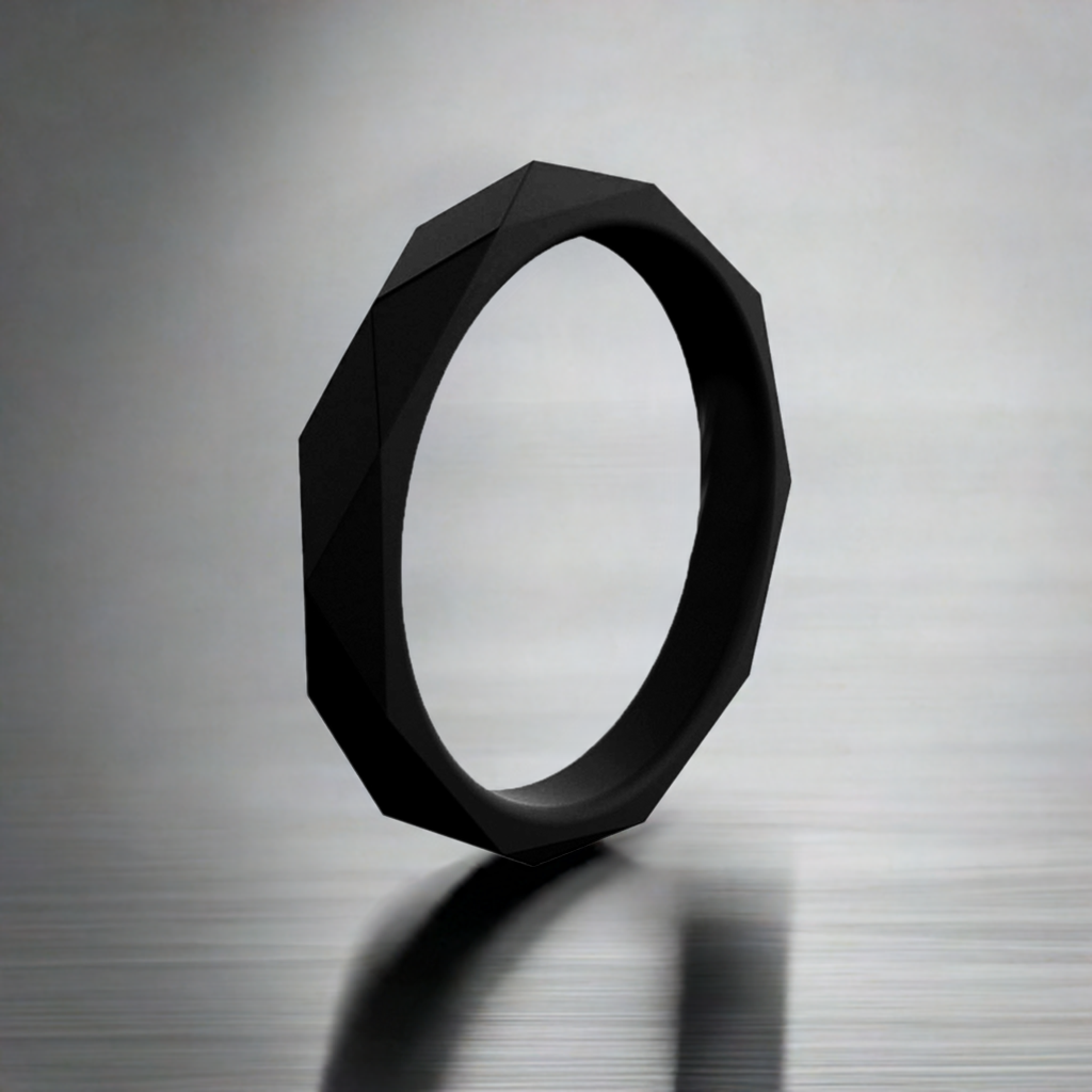 Black Unique Rhombus Stackable Silicone Wedding Bands For Women