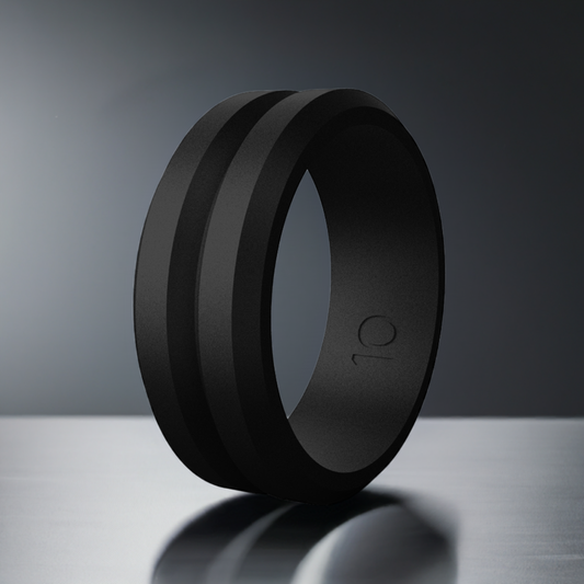 Black V Groove Silicone Rings And Wedding Bands