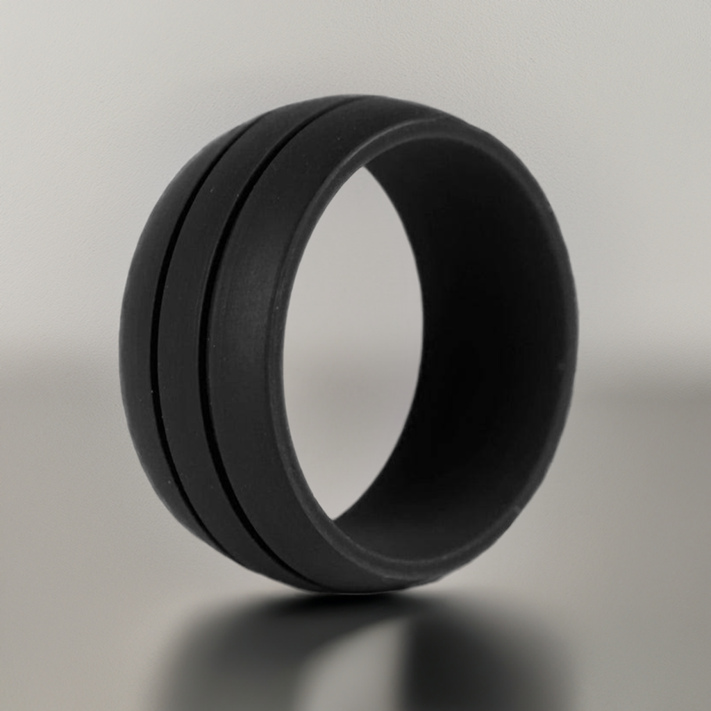 Black Wide Dual Groove Silicone Rings And Wedding Bands