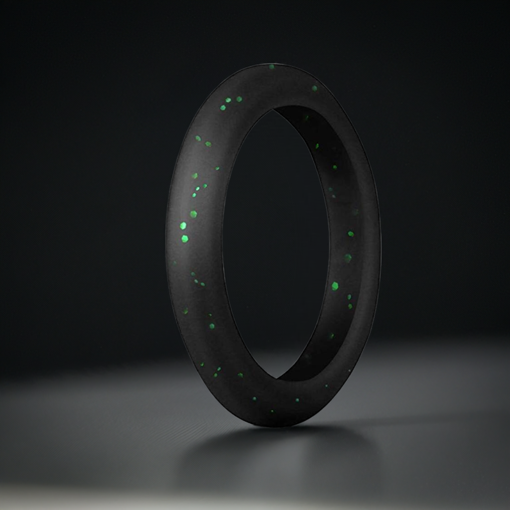 Sparkly Black With Green Glitter Silicone Rings For Women