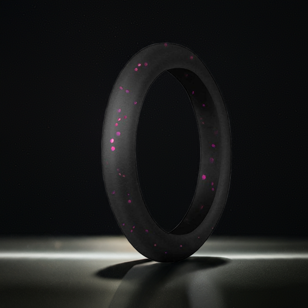 Sparkly Black With Red Glitter Silicone Rings For Women