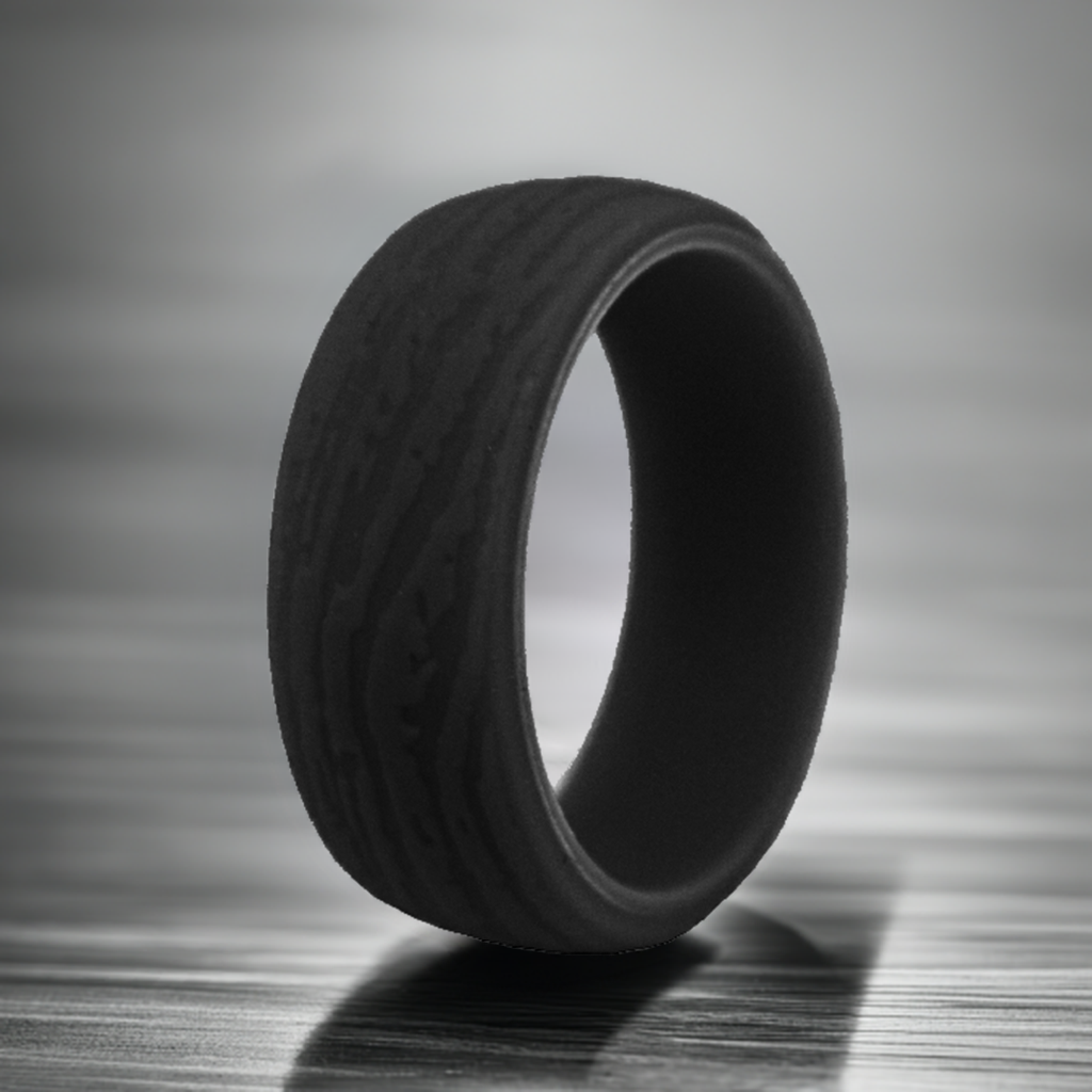 Black Wood Grain Silicone Ring Wedding Band