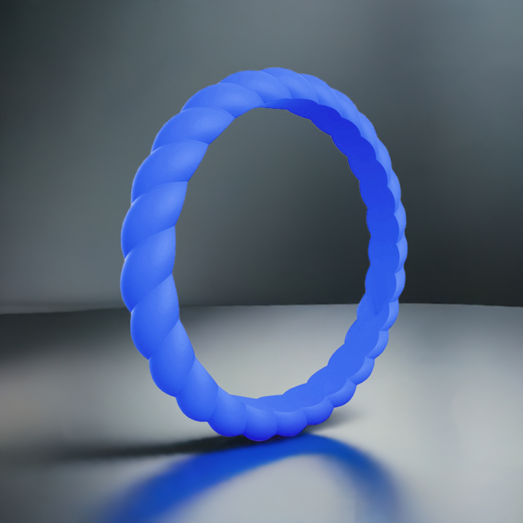 Blue Stylish Stackable Women's Braided Silicone Rings And Wedding Bands