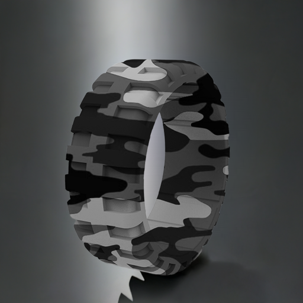 Camo Gray Tire Silicone Wedding Rings For Men