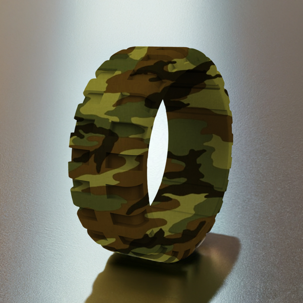 Camo Green Tire Silicone Wedding Rings For Men