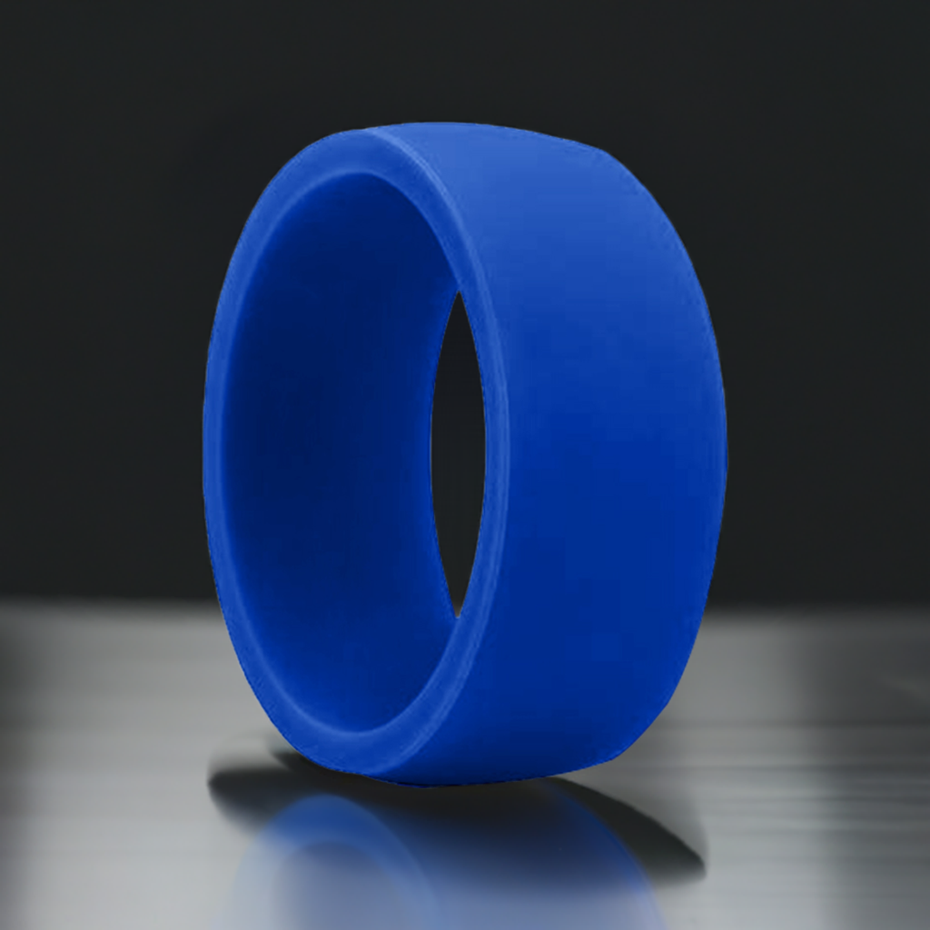 Flat Edge Blue Silicone Rings Rubber Wedding Bands