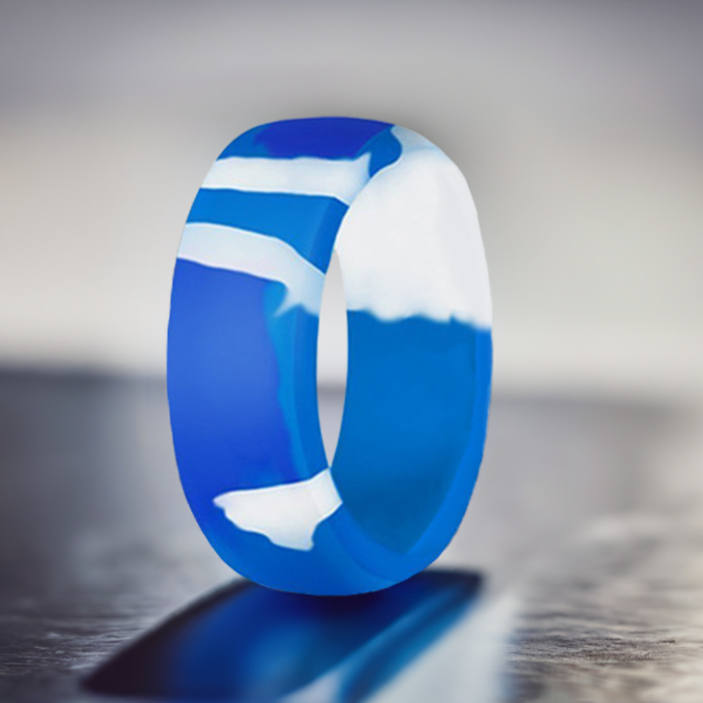 Flat Edge Camo Blue Silicone Rings Rubber Wedding Bands