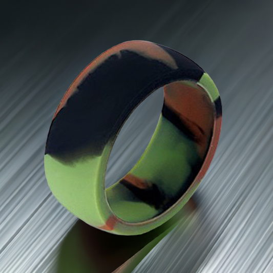 Flat Edge Camo Green Silicone Rings Rubber Wedding Bands