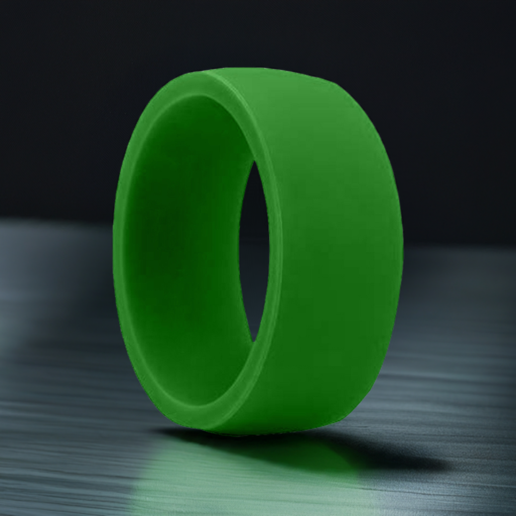 Flat Edge Green Silicone Rings Rubber Wedding Bands