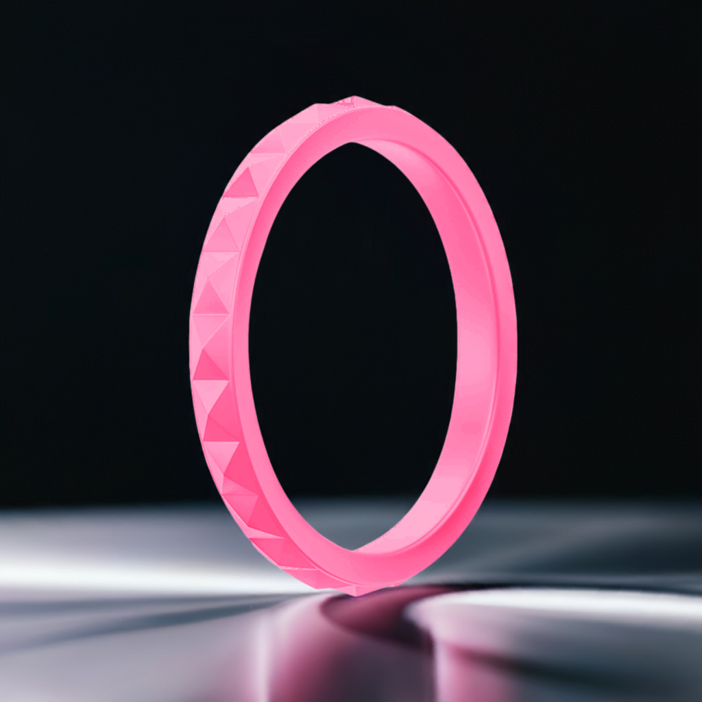 Fuchsia Stylish Pyramid Stackable Silicone Rings For Women