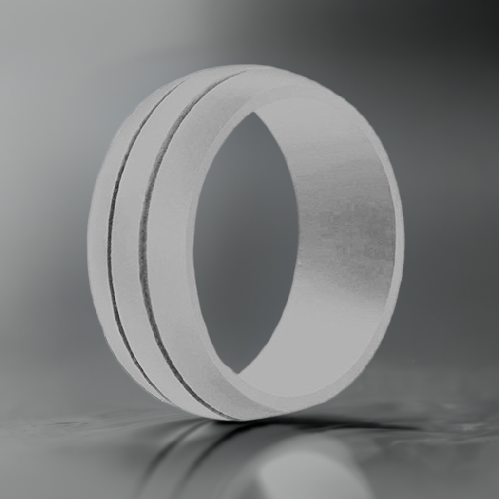 Light Gray Wide Dual Groove Silicone Rings And Wedding Bands