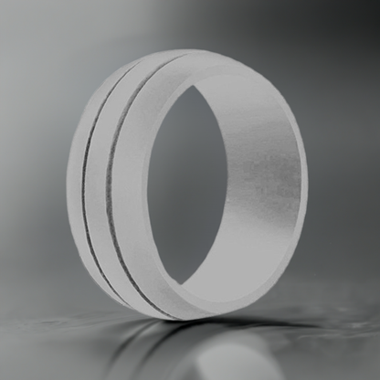 Light Gray Wide Dual Groove Silicone Rings And Wedding Bands