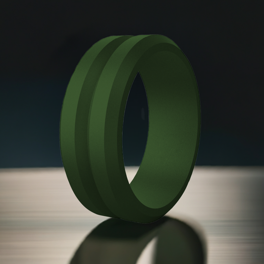 Olive Green V Groove Silicone Rings And Wedding Bands