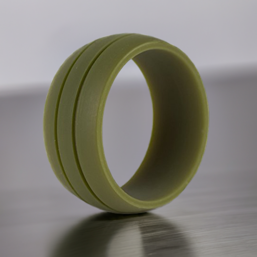 Olive Wide Dual Groove Silicone Rings And Wedding Bands