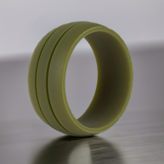 Olive Wide Dual Groove Silicone Rings And Wedding Bands