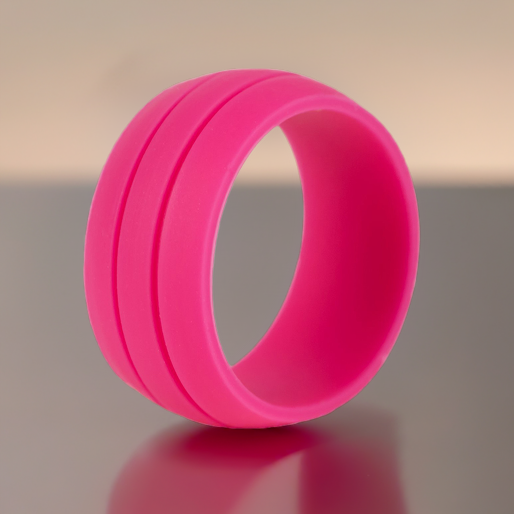Pink Wide Dual Groove Silicone Rings And Wedding Bands