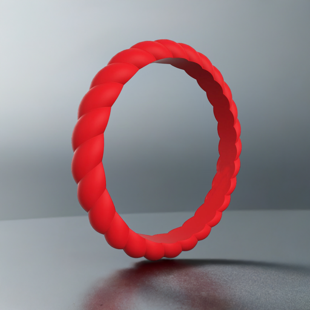 Red Stylish Stackable Women's Braided Silicone Rings And Wedding Bands
