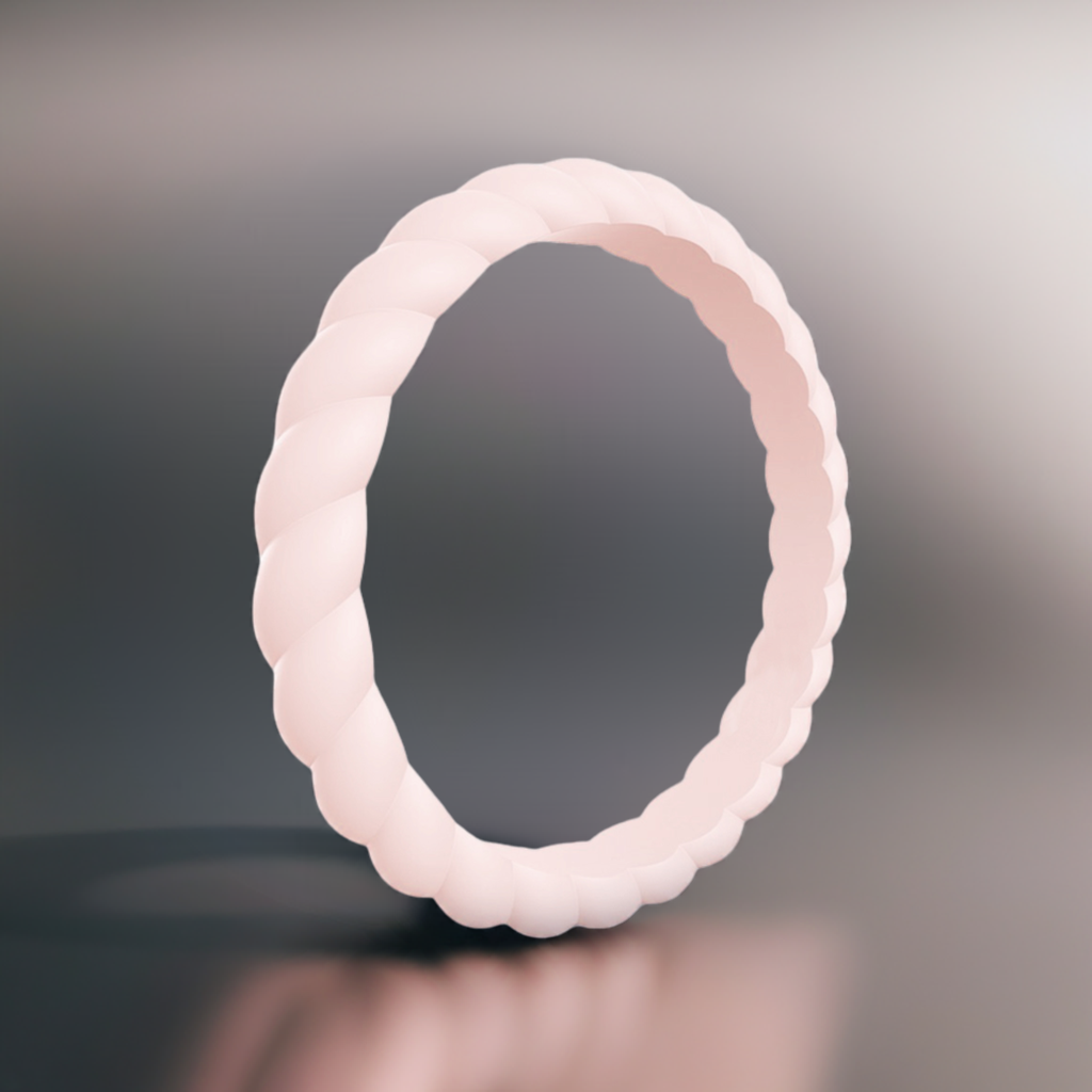 Sakura Pink Stylish Stackable Women's Braided Silicone Rings And Wedding Bands